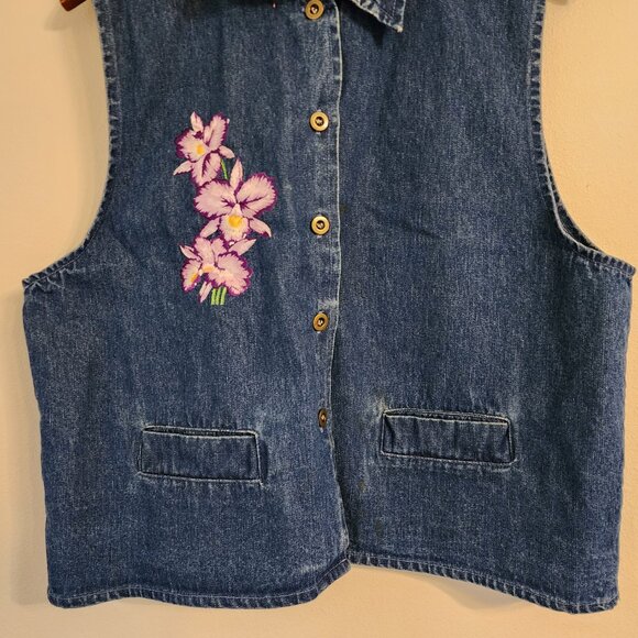 Vtg American Rave Denim Double Side Embroidered Collared Vest Size M, Cotton Y2K - Picture 7 of 14